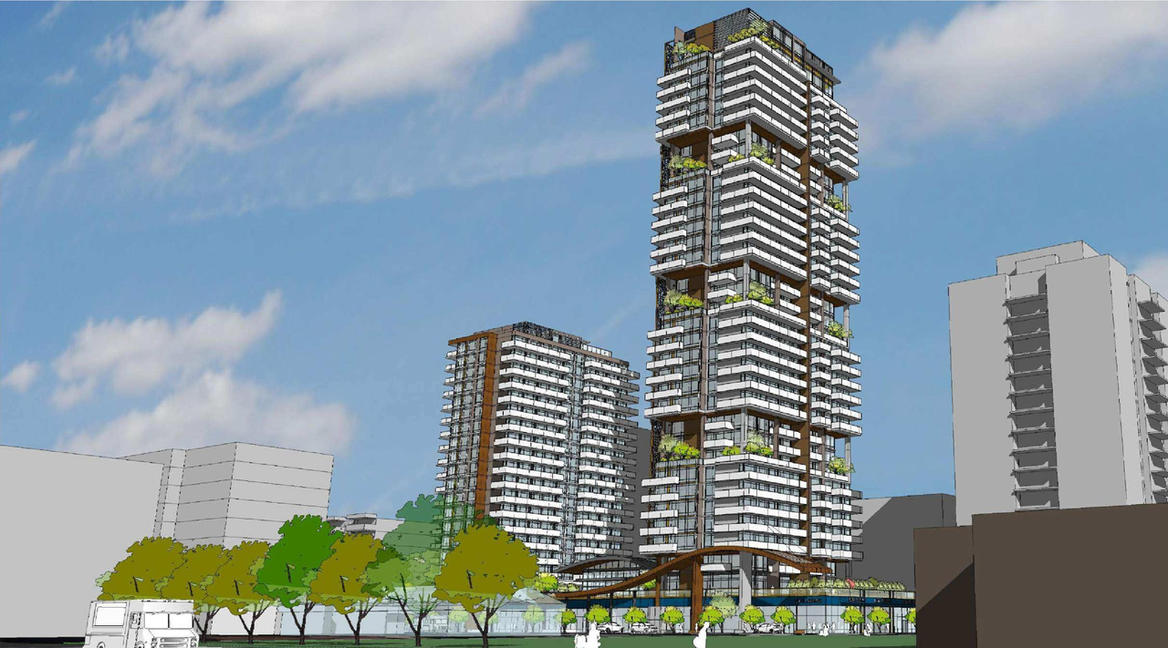 Rendering of building from page 3 of the file 'DMAP Plans (Submitted) DP2017-4645(12MB) 2025-06-16'