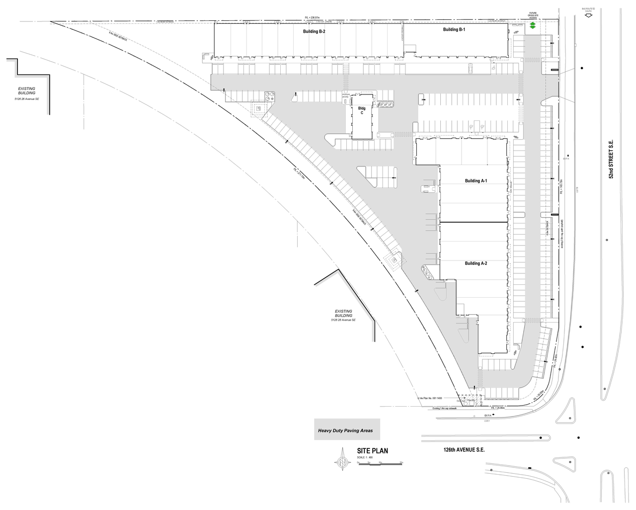 Construction site plan for project from page 1 of the file 'DP2020-4552 - DMAP Plans Amended- 2023-10-23-2 MB'