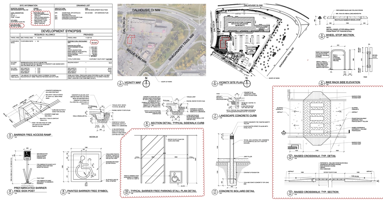 Construction site plan for project from page 1 of the file 'DP2022-07120 - DMAP Plans (Amended) 2023-04-06 - 6MB'