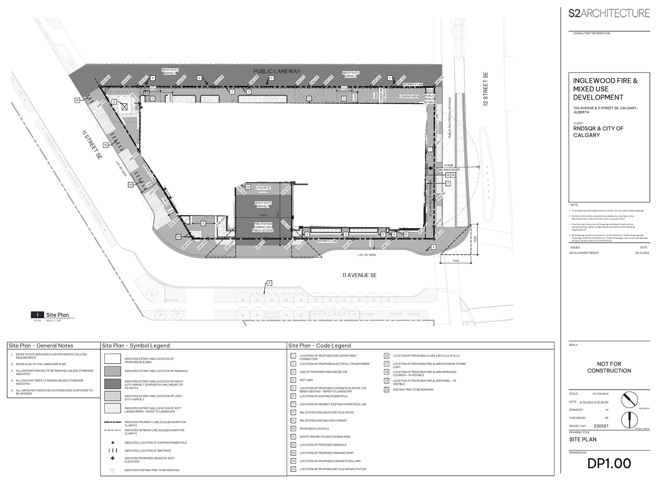 Construction site plan for project from page 4 of the file 'DP2023-05932 DMAP Plans Submitted- 2023-08-26- 5 MB'