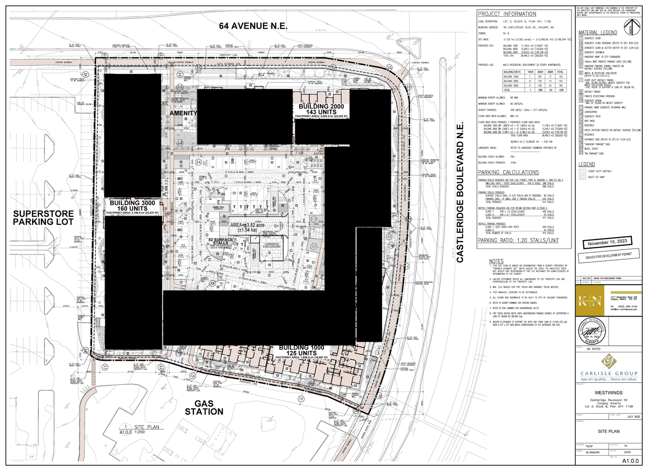 Construction site plan for project from page 1 of the file 'DP2023-08315-DMAP Plans Submitted- 2023-11-24-7MB'