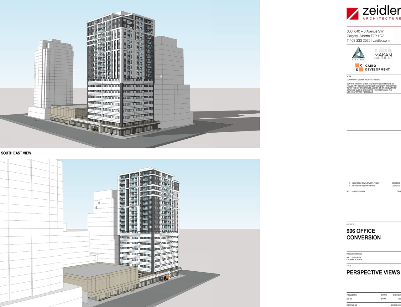 Rendering of building from page 6 of the file 'DP2024-03242 DMAP Plans Submitted 2024-05-07 - 13MB'