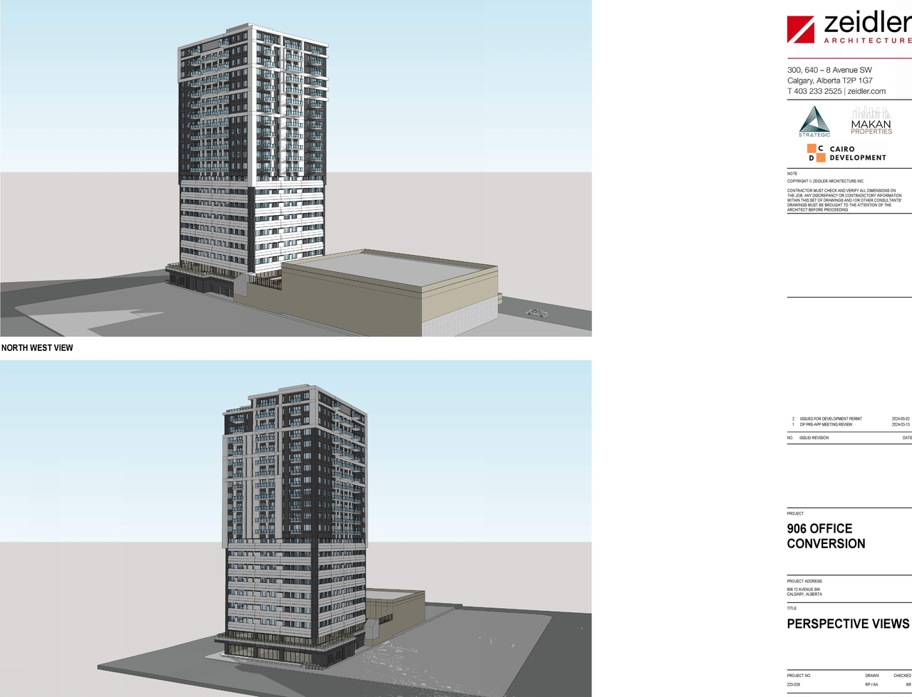 Rendering of building from page 7 of the file 'DP2024-03242 DMAP Plans Submitted 2024-05-07 - 13MB'