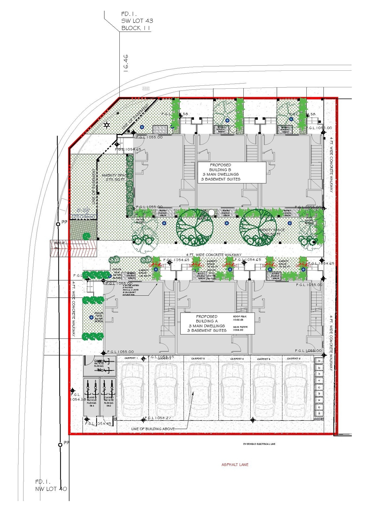 Construction site plan for project from page 5 of the file 'DMAP Plans Amended DP2024-04973 (2MB) 2025-10-17'