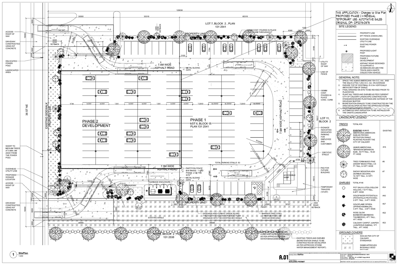 Construction site plan for project from page 1 of the file 'DP2024-05060 DMAP Plans Submitted 2024-07-09 - 1MB'