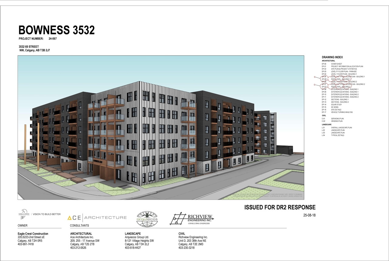 Rendering of building from page 1 of the file 'DP2024-07373 DMAP PLANS (AMENDED) 2025-08-19 (6MB)'