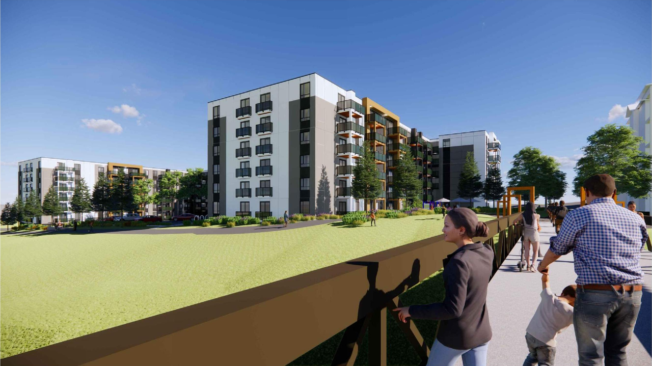 Rendering of building from page 7 of the file 'DP2024-07599 DMAP Plans (Amended) 2026-08-06 (15MB)'