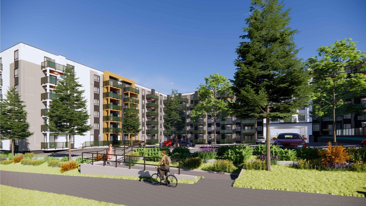 Rendering of building from page 7 of the file 'DP2024-07599 DMAP Plans (Amended) 2026-08-06 (15MB)'
