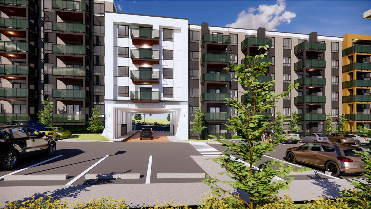 Rendering of building from page 7 of the file 'DP2024-07599 DMAP Plans (Amended) 2026-08-06 (15MB)'