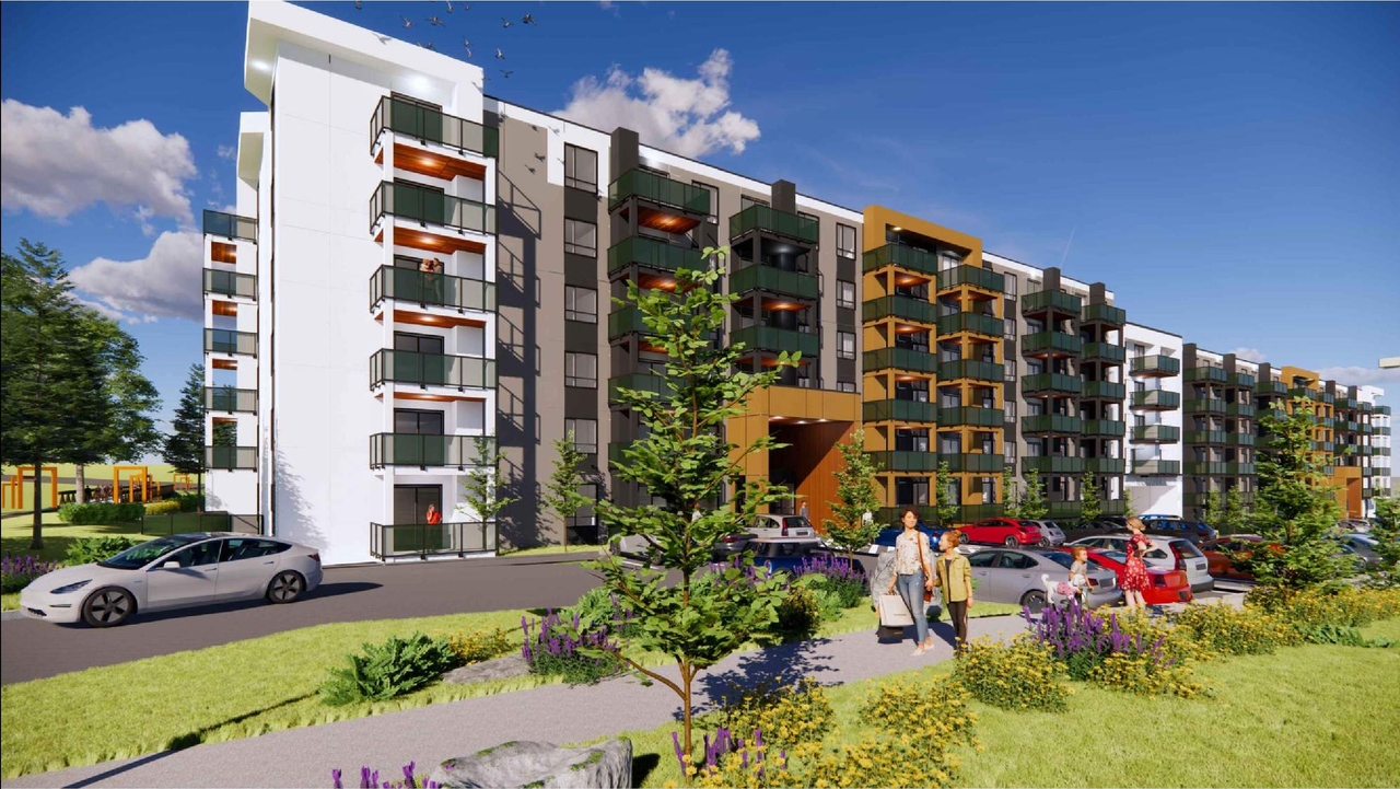 Rendering of building from page 7 of the file 'DP2024-07599 DMAP Plans (Amended) 2026-08-06 (15MB)'