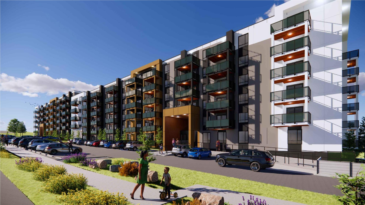 Rendering of building from page 7 of the file 'DP2024-07599 DMAP Plans (Amended) 2026-08-06 (15MB)'