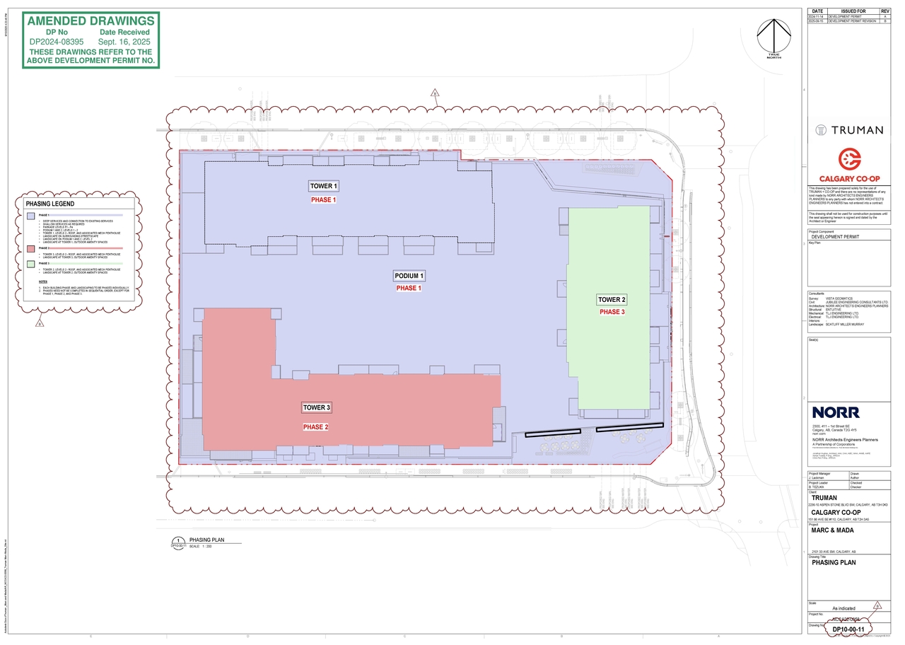 Construction site plan for project from page 6 of the file 'DP2024-08395 DMAP Plans (Amended) 2025-09-17 (13MB)'