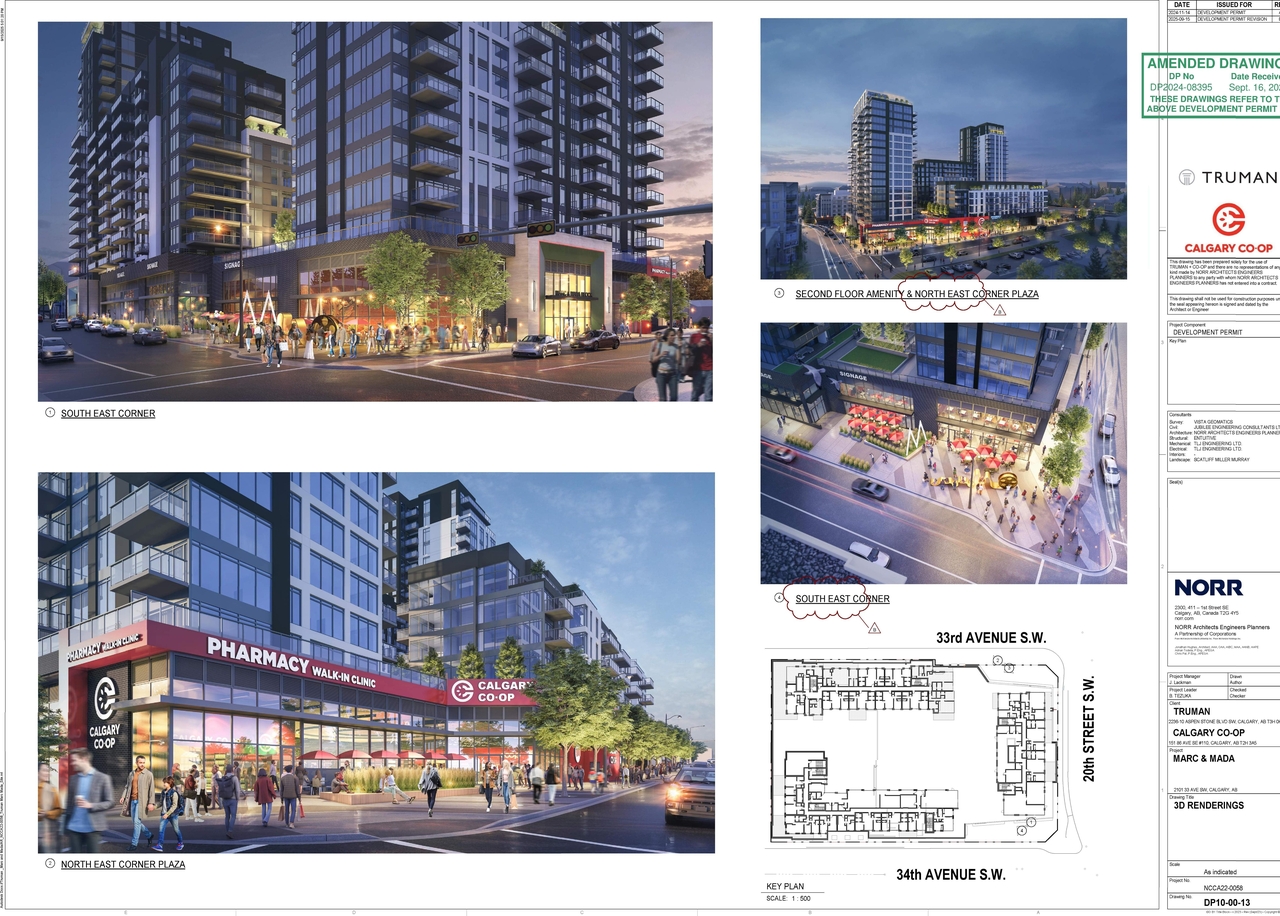 Rendering of building from page 7 of the file 'DP2024-08395 DMAP Plans (Amended) 2025-09-17 (13MB)'