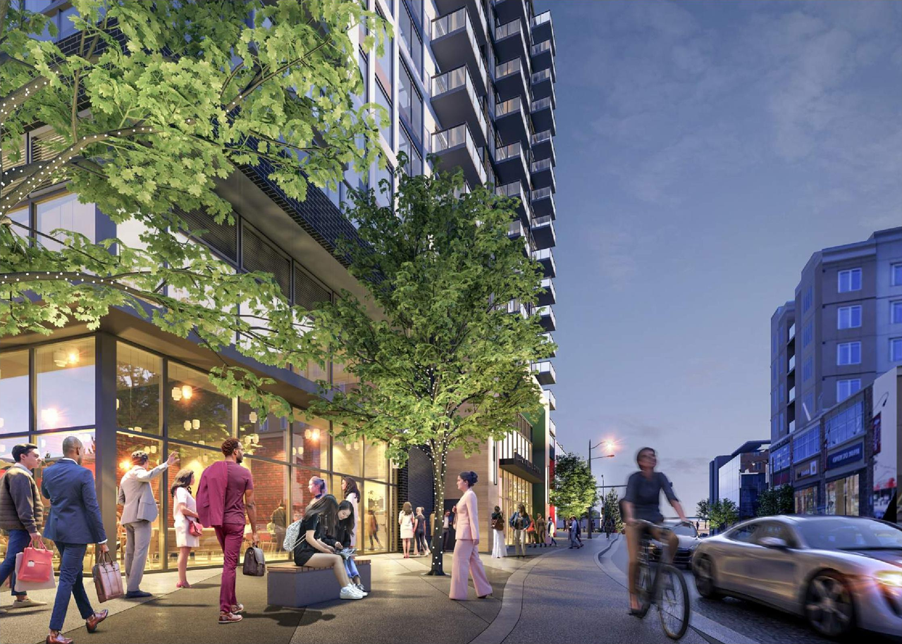 Rendering of building from page 8 of the file 'DP2024-08395 DMAP Plans (Amended) 2025-09-17 (13MB)'