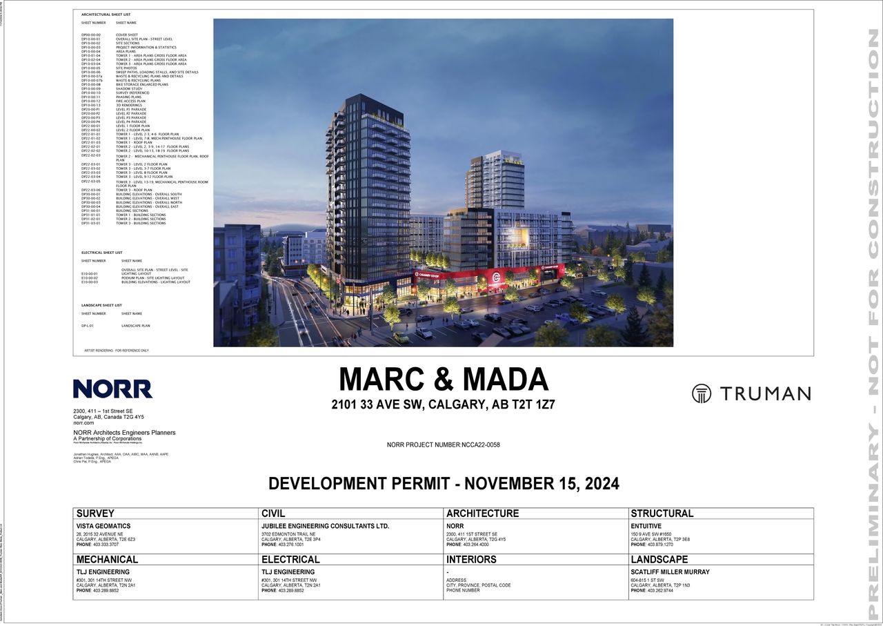 Rendering of building from page 1 of the file 'DP2024-08395 DMAP Plans Submitted 2024-11-29 (7MB)'