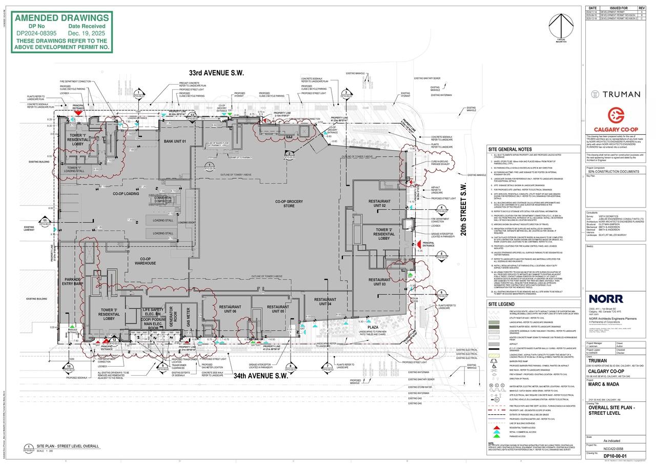 Construction site plan for project from page 2 of the file 'DMAP Plans (amended) DP2024-08395 (7MB) 2025-12-19'