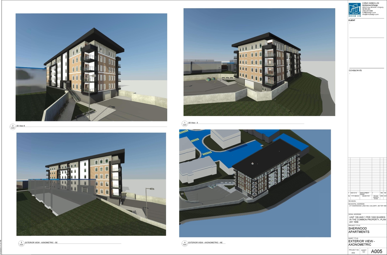 Rendering of building from page 2 of the file 'DP2024-08940 DMAP Plans Submitted 2025-03-17 5MB'