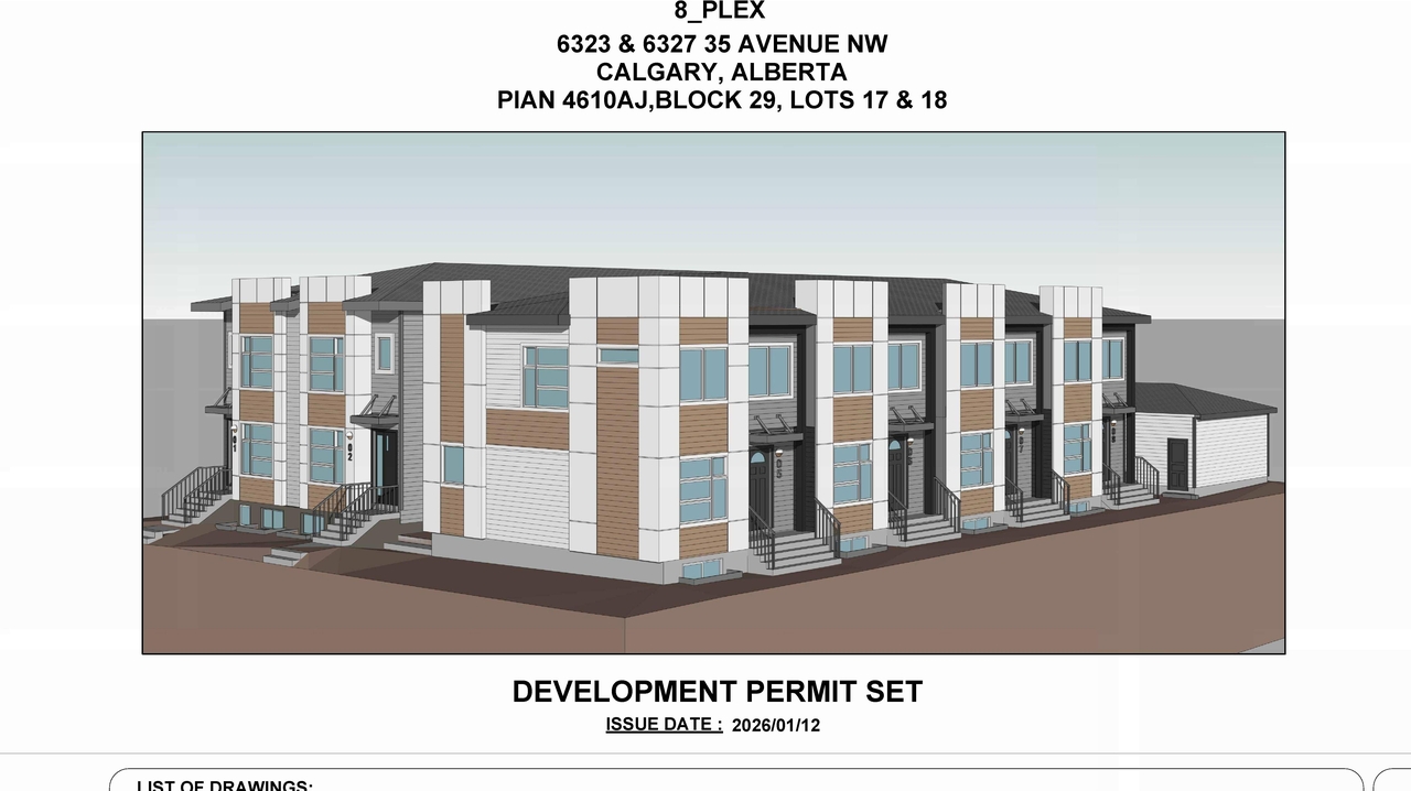 Rendering of building from page 1 of the file 'DP2025-00105 DMAP Plans (Submitted) 2026-01-14 (10MB)'