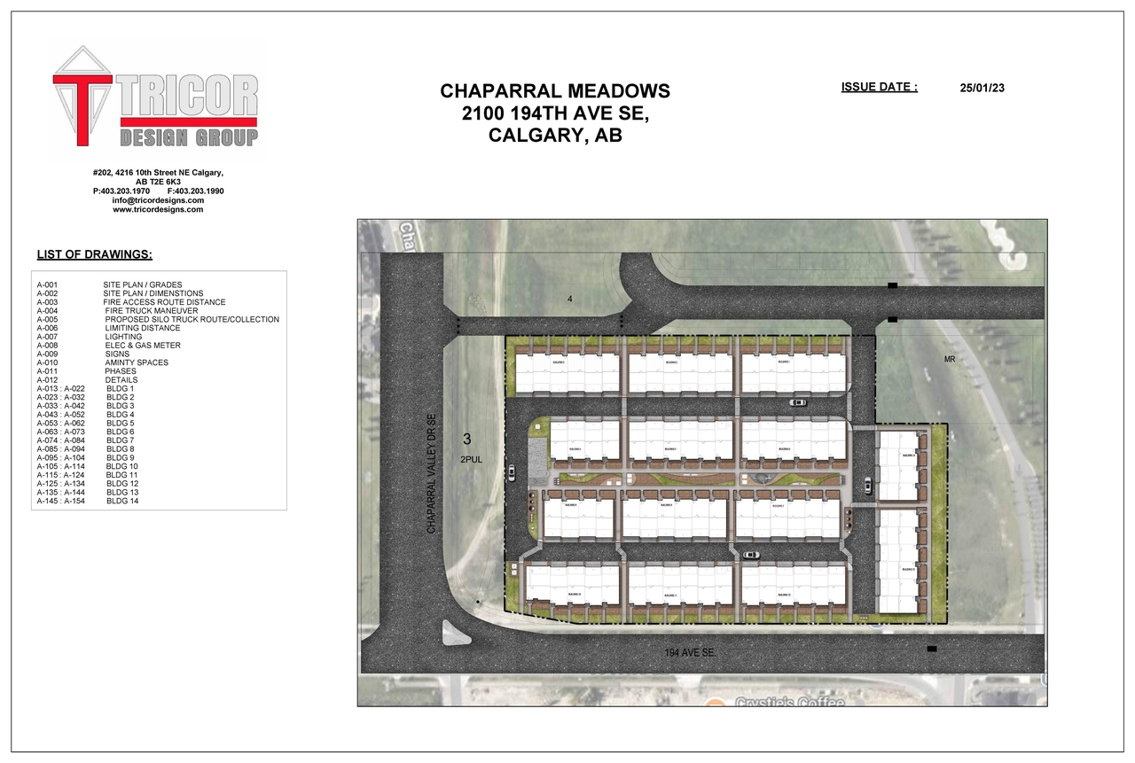 Construction site plan for project from page 1 of the file 'DP2025-00795 DMAP Plans Submitted 2025-02-12 74MB'
