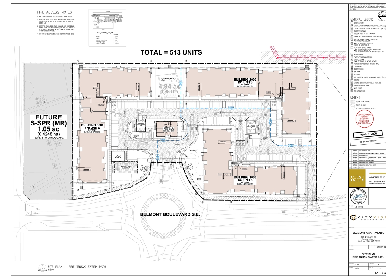 Construction site plan for project from page 2 of the file 'DP2025-00875 - DMAP DECISION RENDERED (15MB) 2026-03-24'