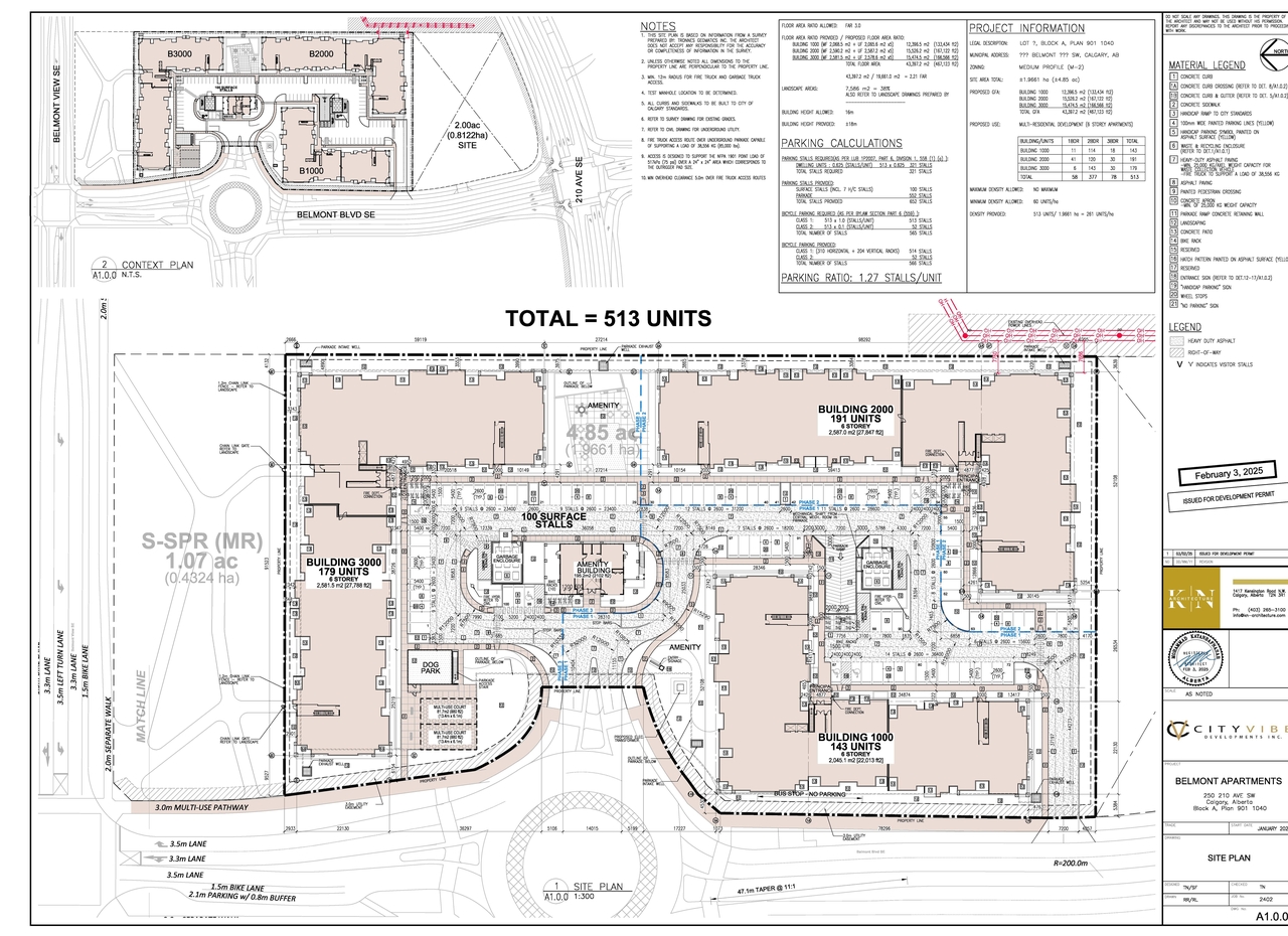 Construction site plan for project from page 2 of the file 'DP2025-00875 DMAP Plans Submitted 2025-02-18- 7MB'