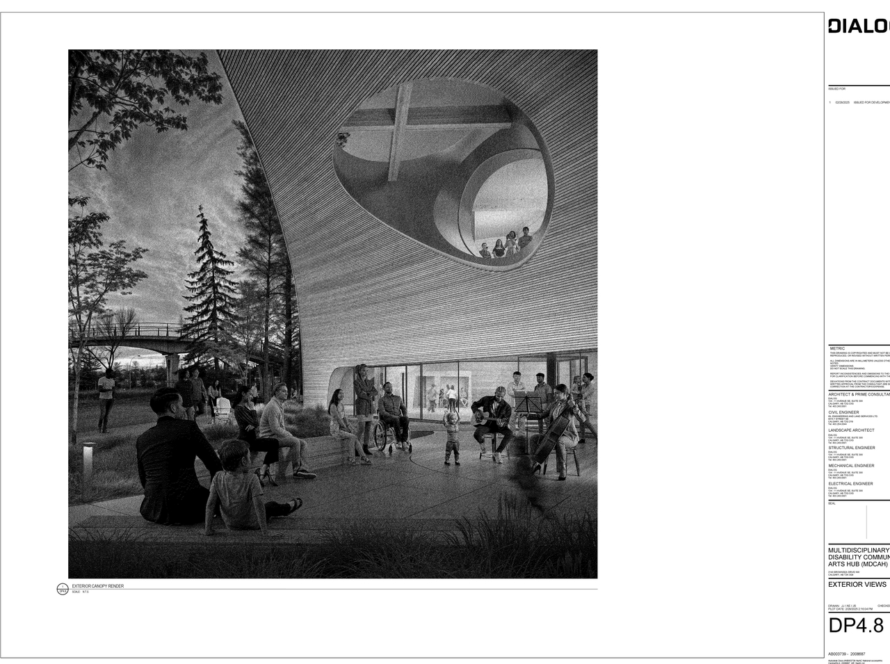 Rendering of building from page 9 of the file 'DP2025-01193 DMAP Plans Submitted 2025-03-03 (5MB)'