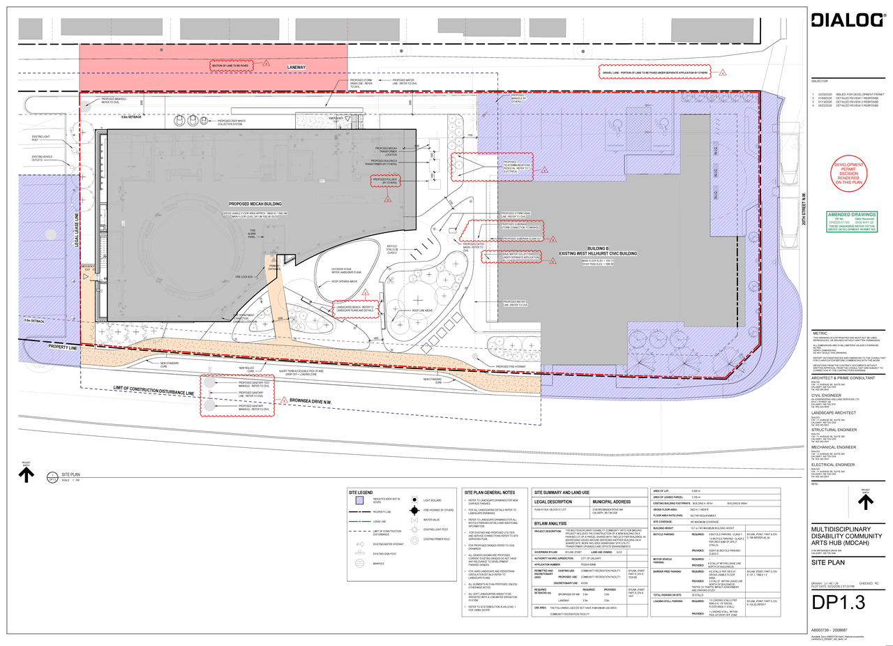 Construction site plan for project from page 4 of the file 'DP2025-01193 DMAP Plans (Decision Rendered) (15MB) 2026-05-26'