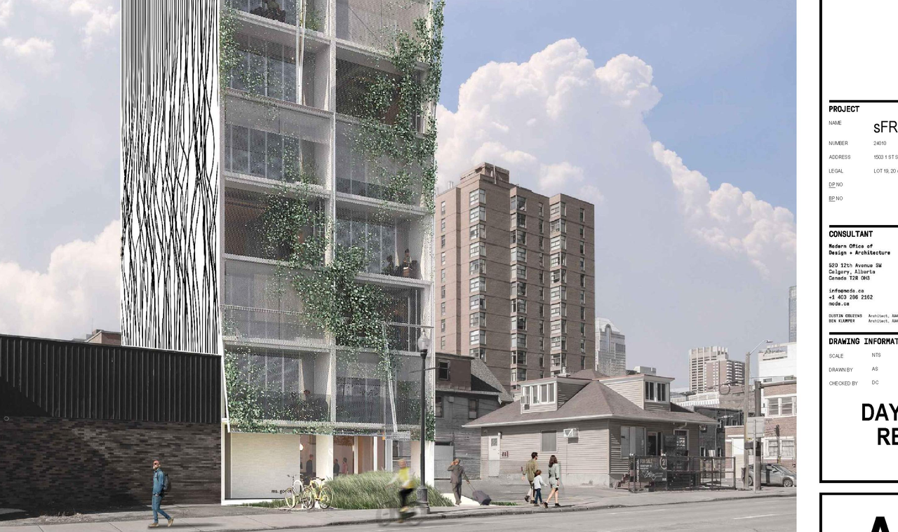 Rendering of building from page 3 of the file 'DP2025-01501 DMAP PLANS (AMENDED) 2025-08-12 (8MB)'
