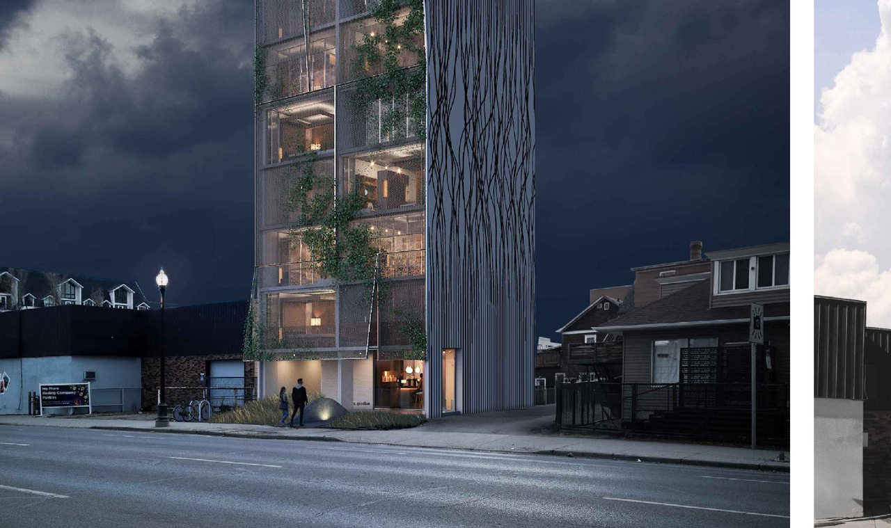 Rendering of building from page 3 of the file 'DP2025-01501 DMAP PLANS (AMENDED) 2025-08-12 (8MB)'