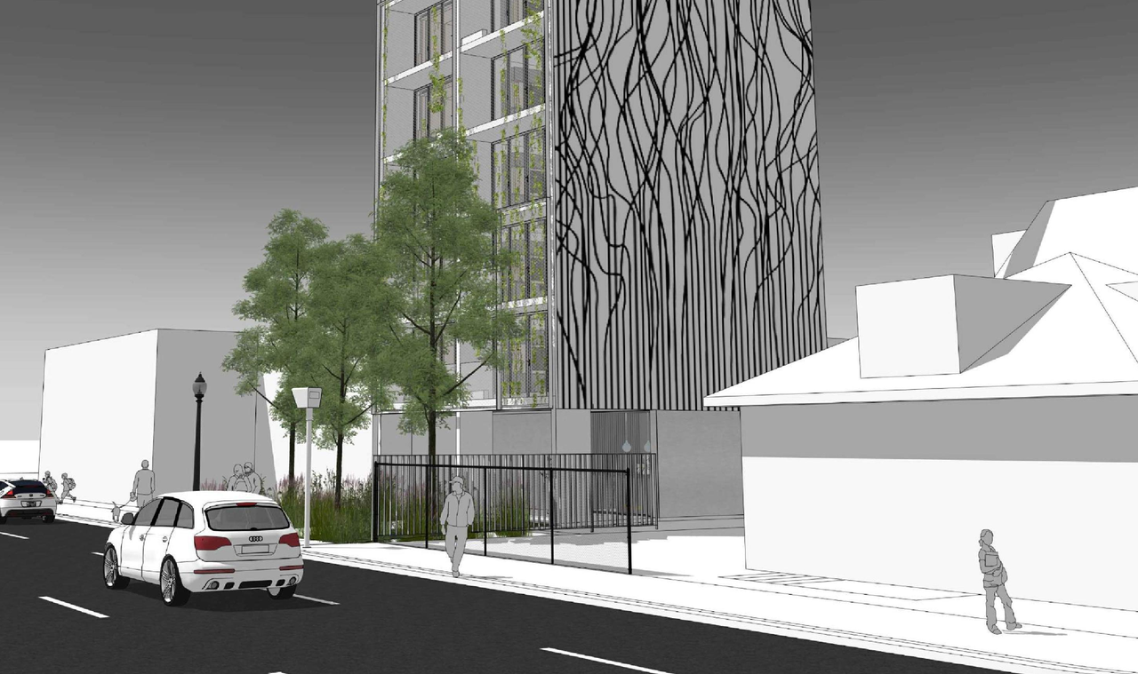 Rendering of building from page 3 of the file 'DP2025-01501 DMAP Amended Plans (8MB) 2026-01-18'