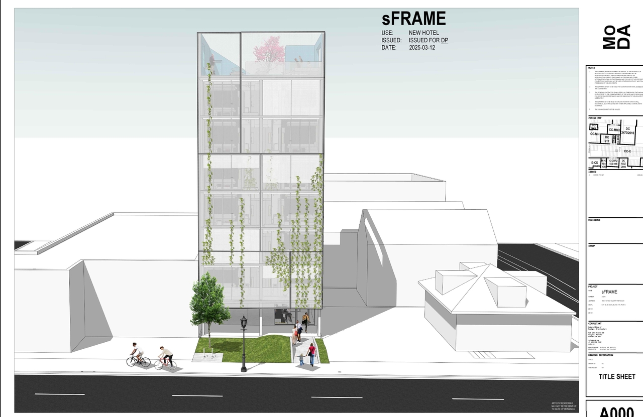 Rendering of building from page 1 of the file 'DP2025-01501 DMAP Plans Submitted 2025-03-14-4MB'