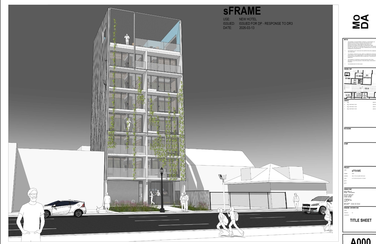 Rendering of building from page 1 of the file 'DMAP Plans (Amended) DP2025-01501 (7MB) 2026-03-16'