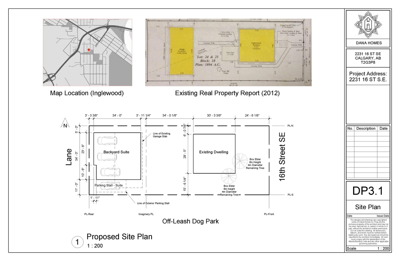 Construction site plan for project from page 2 of the file 'DP2025-01526 DMAP Plans Submitted 2025-03-16 2MB'