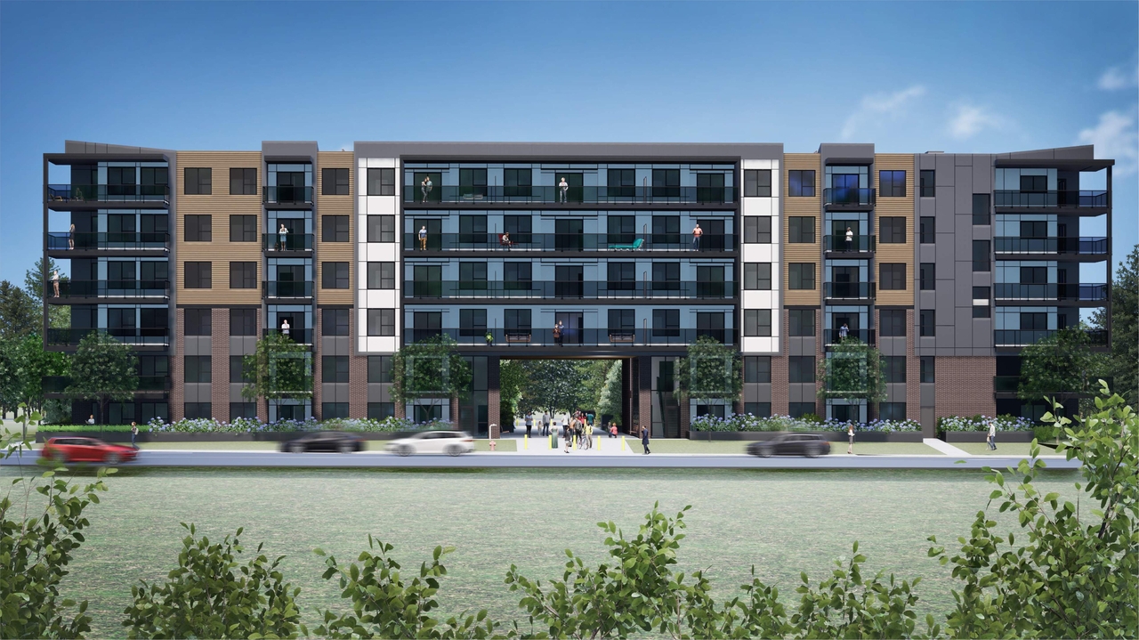 Rendering of building from page 6 of the file 'DP2025-01538 DMAP Plans Submitted 2025-03-17 20MB'