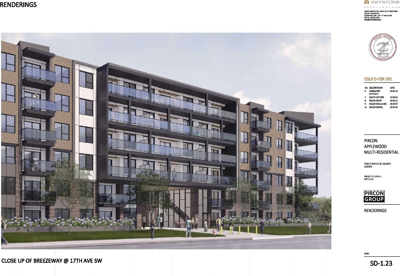 Rendering of building from page 6 of the file 'DP2025-01538 DMAP PLANS (AMENDED) 2025-07-29 (5MB)'