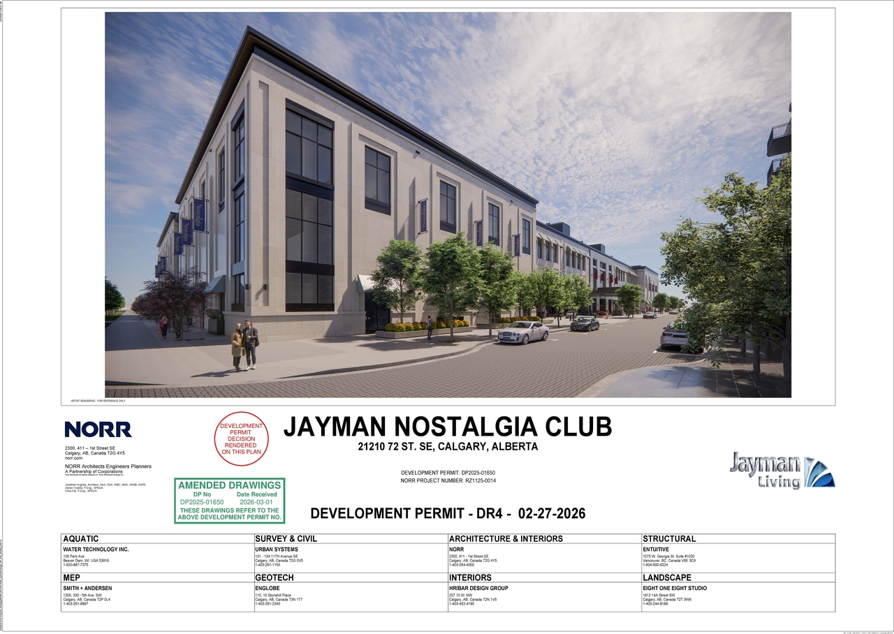 Rendering of building from page 1 of the file 'DP2025-01650 DMAP Plans Amended 2026-03-31 14MB'