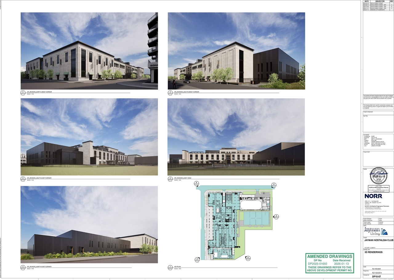 Rendering of building from page 3 of the file 'DP2025-01650 DMAP Plans (Amended) 2026-01-14 (30MB)'