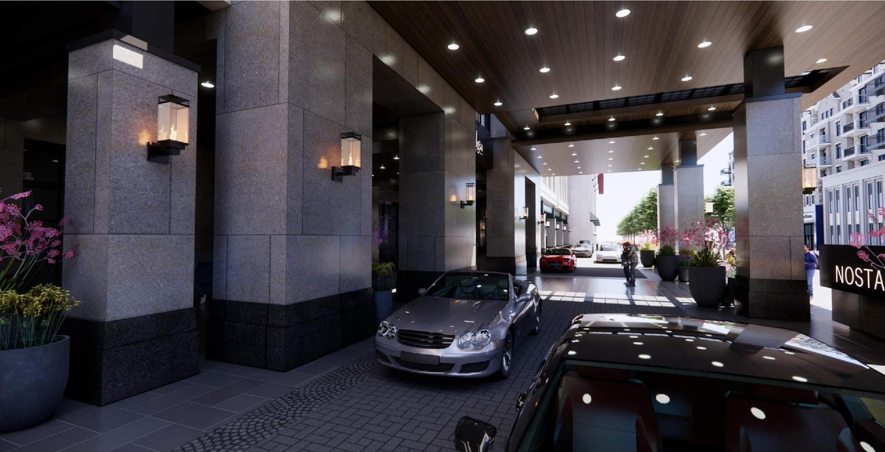 Rendering of building from page 4 of the file 'DMAP Plans Amended DP2025-01650 (21MB) 2025-10-15'