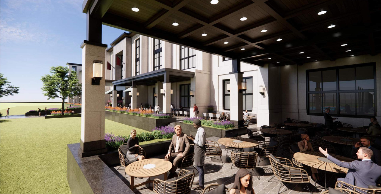 Rendering of building from page 4 of the file 'DMAP Plans Amended DP2025-01650 (21MB) 2025-10-15'