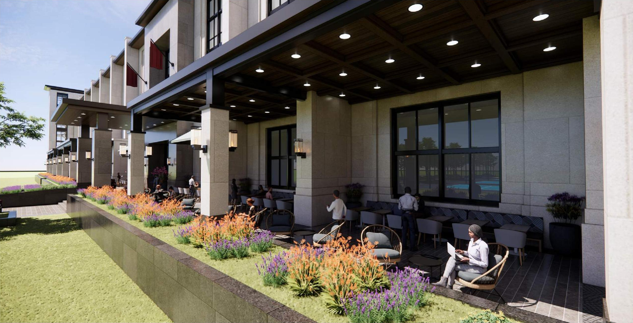 Rendering of building from page 4 of the file 'DMAP Plans Amended DP2025-01650 (21MB) 2025-10-15'