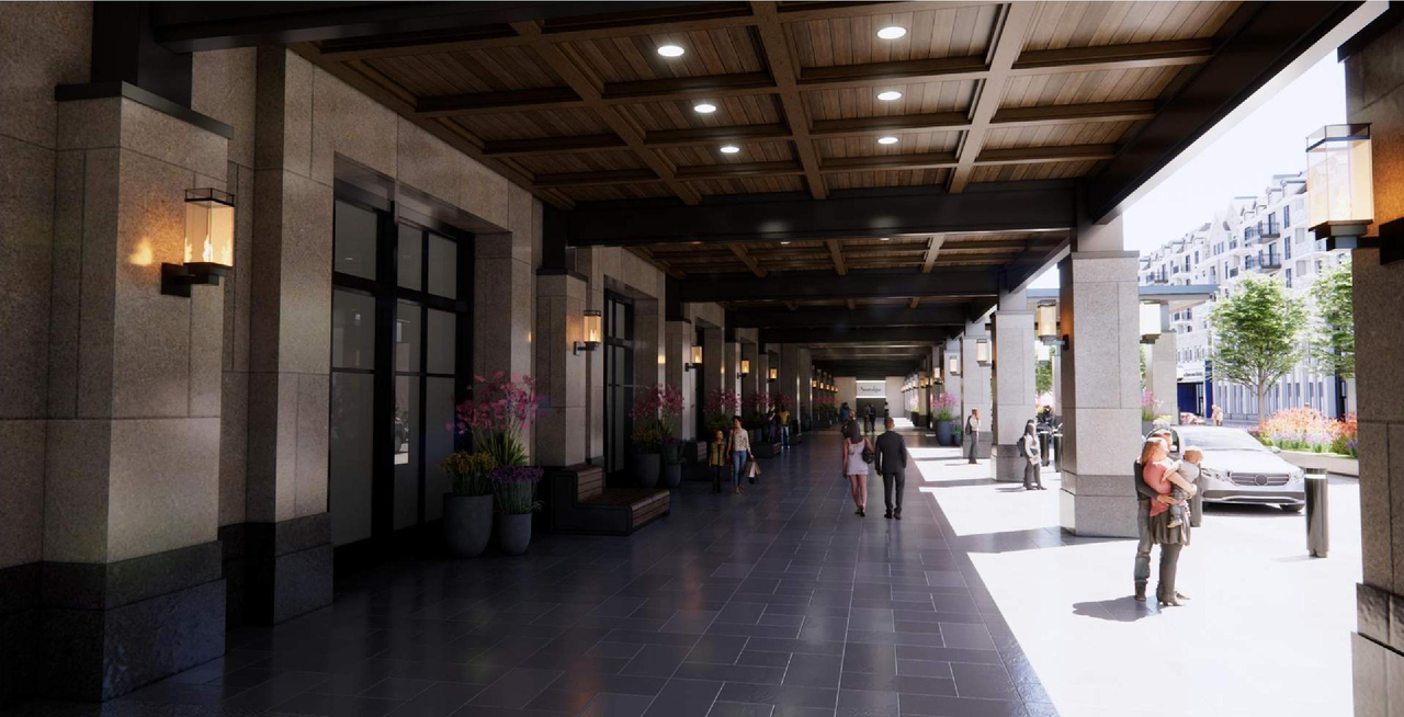 Rendering of building from page 4 of the file 'DMAP Plans Amended DP2025-01650 (21MB) 2025-10-15'