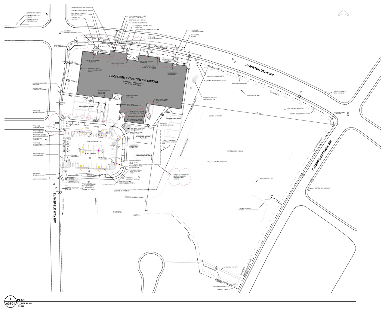 Construction site plan for project from page 1 of the file 'DP2025-01859 DMAP PLANS (Amended) 2025-05-28 (4MB)'