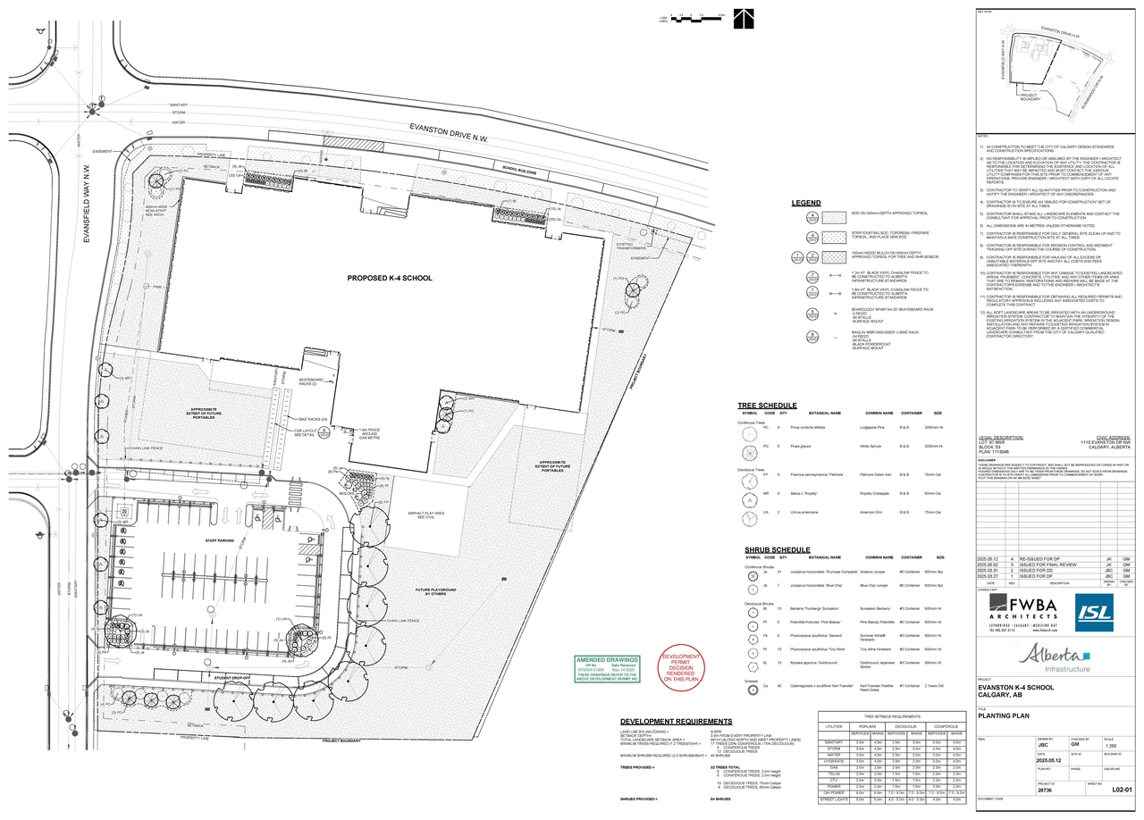 Construction site plan for project from page 3 of the file 'DP2025-01859 DMAP PLANS (Amended) 2025-05-28 (4MB)'