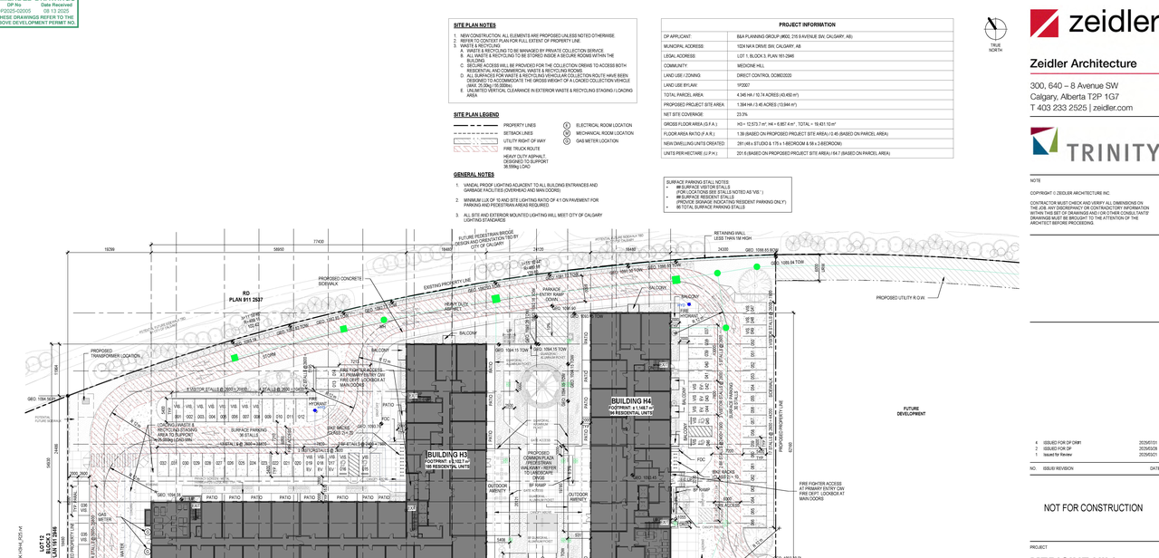 Construction site plan for project from page 7 of the file 'DMAP Plans (Amended) DP2025-02005 (9MB) 2025-08-13'