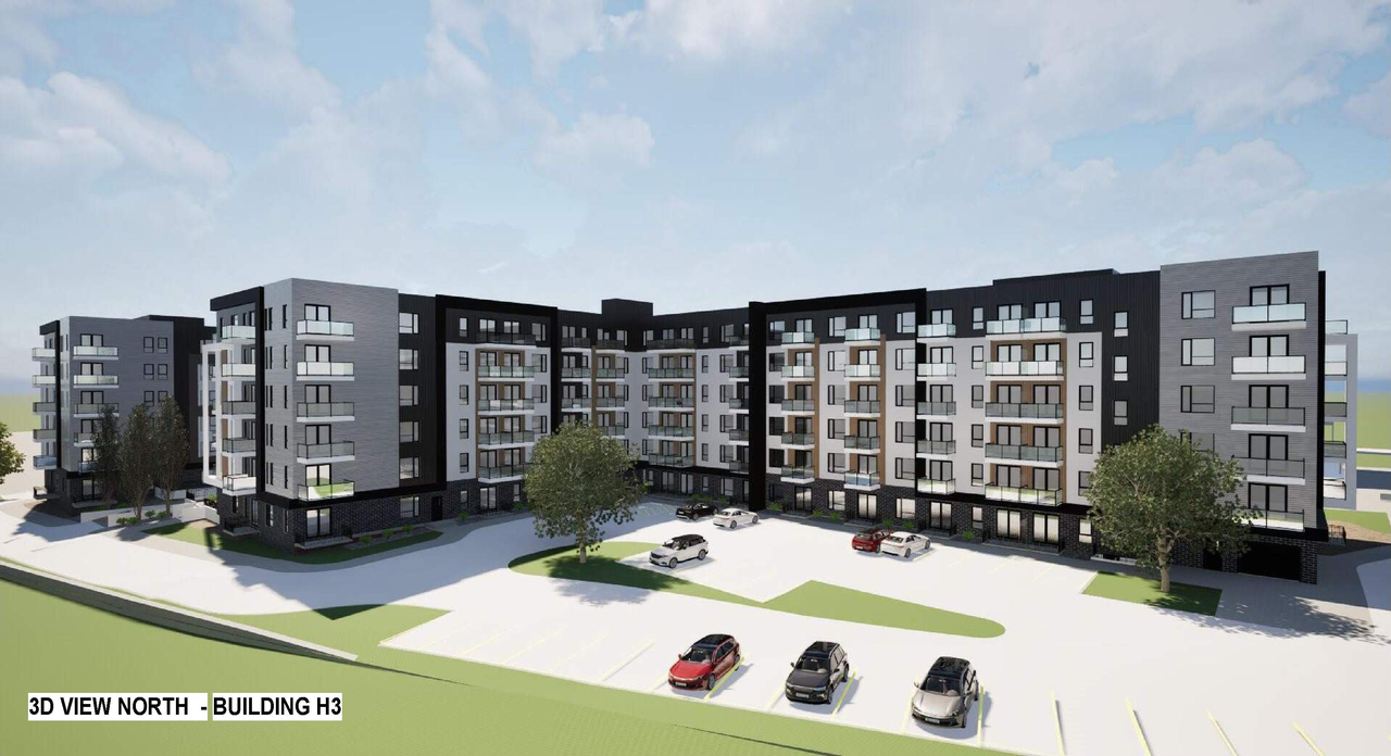 Rendering of building from page 7 of the file 'DP2025-02005 DMAP Plans Submitted 2025-04-05 14MB'