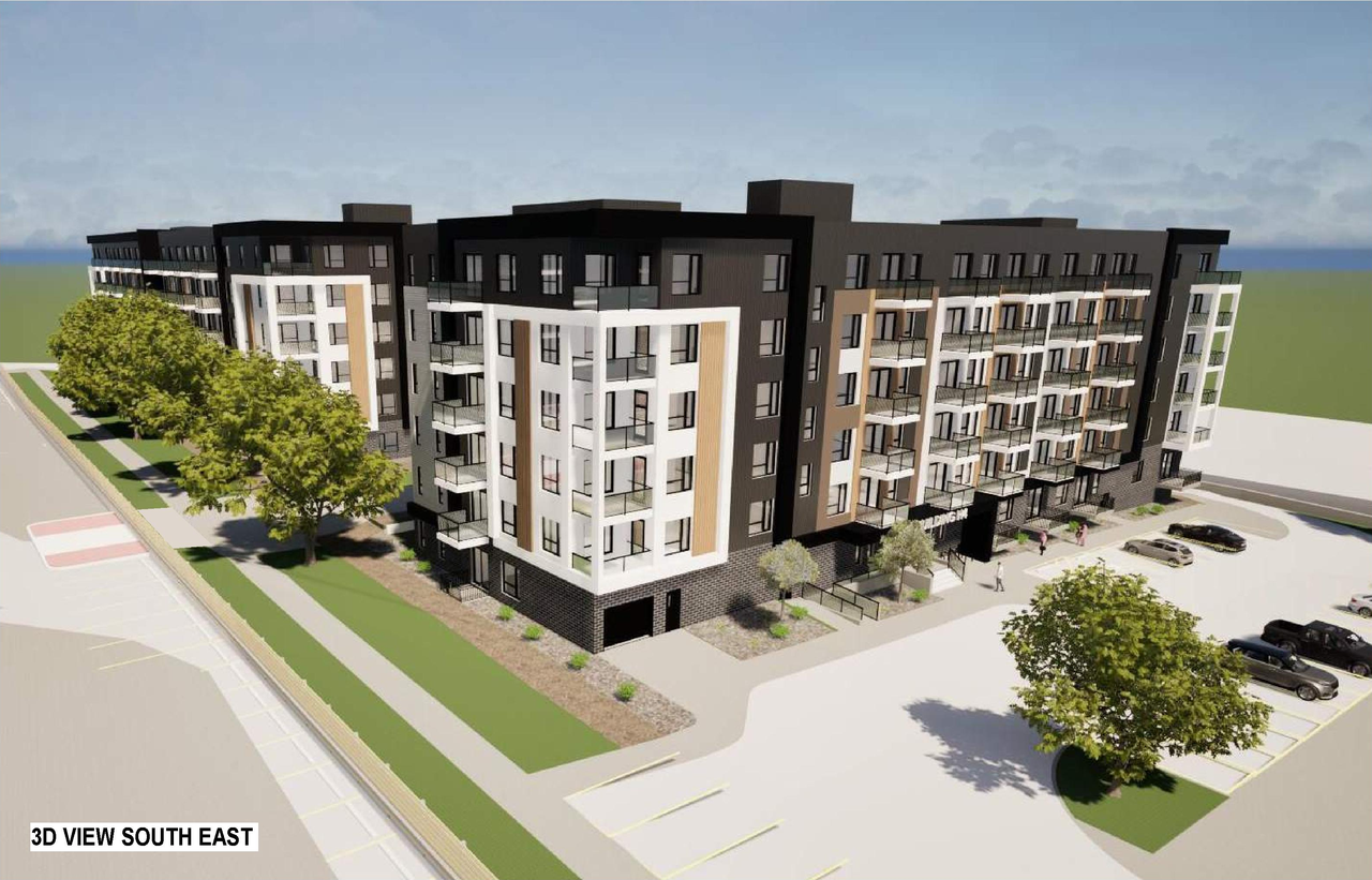 Rendering of building from page 7 of the file 'DP2025-02005 DMAP Plans Submitted 2025-04-05 14MB'