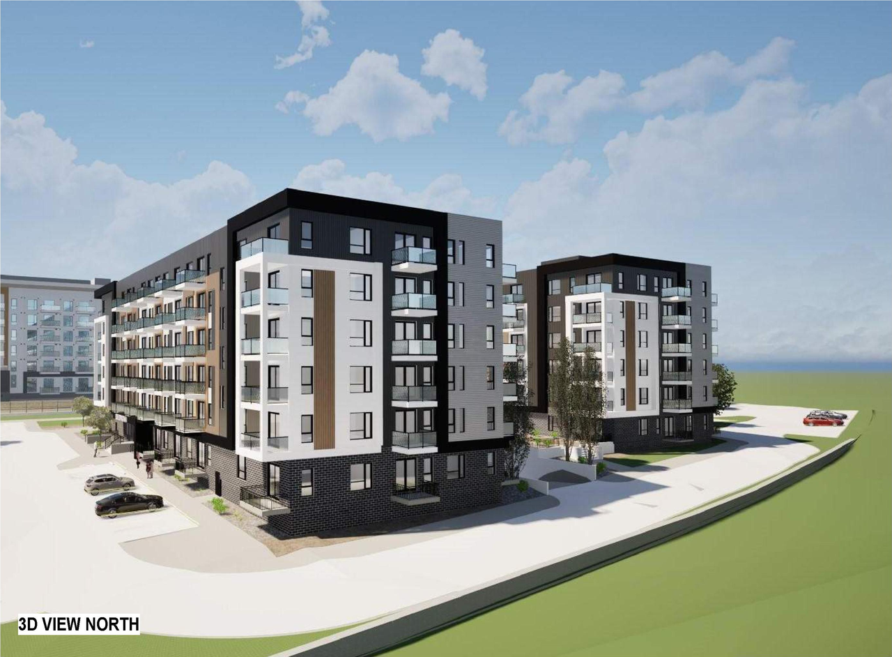 Rendering of building from page 7 of the file 'DP2025-02005 DMAP Plans Submitted 2025-04-05 14MB'