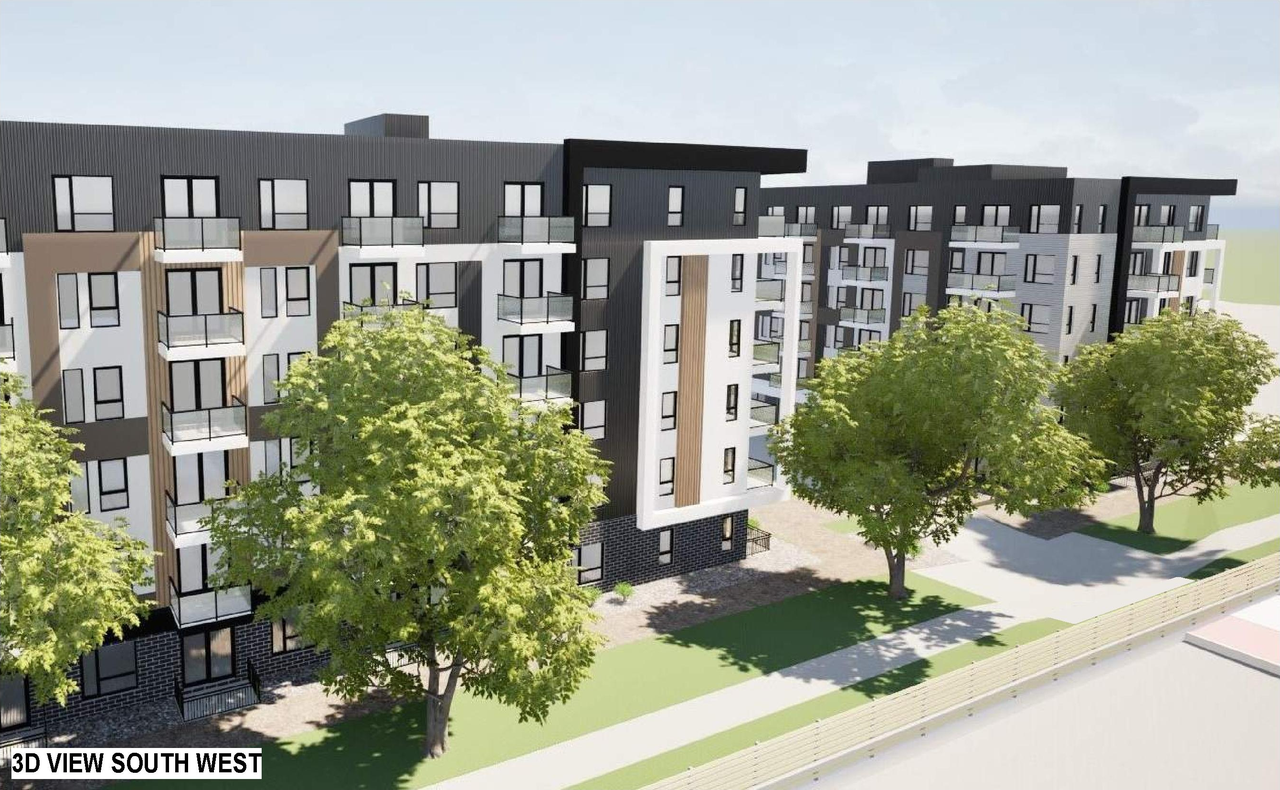 Rendering of building from page 7 of the file 'DP2025-02005 DMAP Plans Submitted 2025-04-05 14MB'