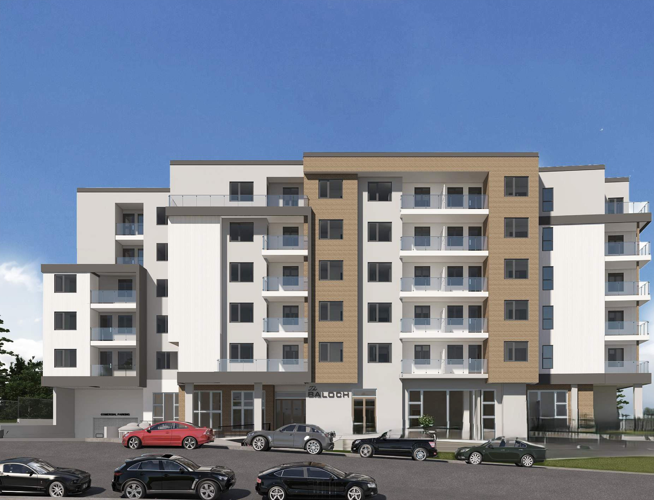 Rendering of building from page 1 of the file 'DP2025-02322 - DMAP Plans Amended (12MB) 2026-02-23'