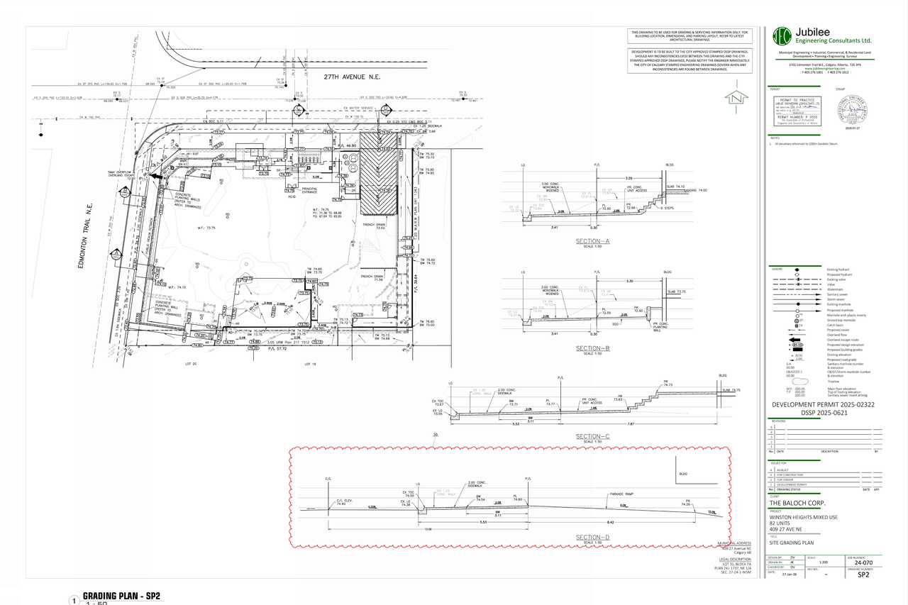 Construction site plan for project from page 3 of the file 'DP2025-02322 - DMAP Plans Amended (12MB) 2026-02-23'